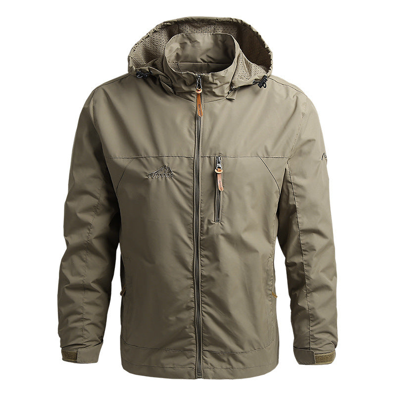 Herfst Heren Outdoor Jas Met Capuchon, Waterafstotende Afwerking En Borstzak Met Rits