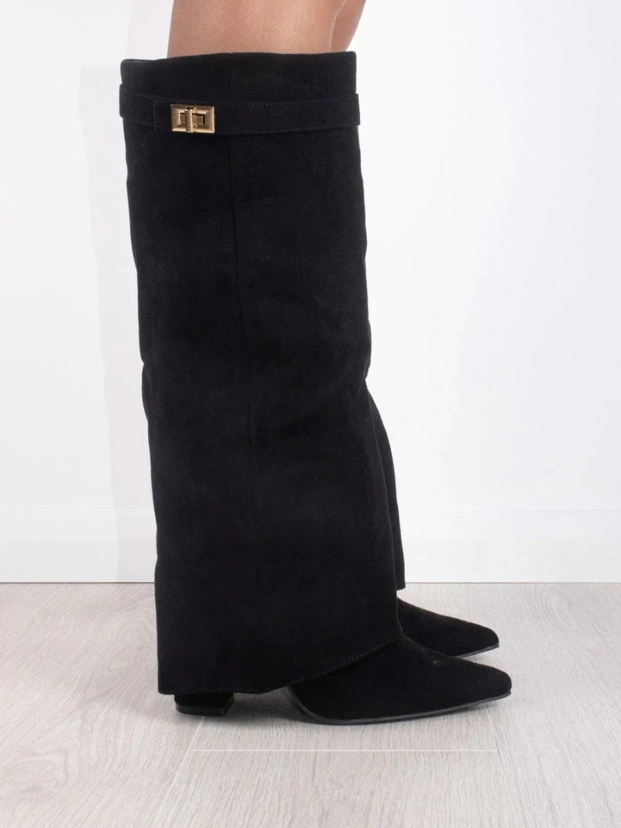 Dames Overknee Laars Met Wijde Schacht – Stretch Suède Look & Blokhak Voor Herfst & Winter