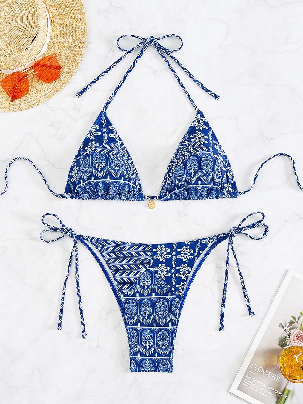 Bikini met patroon voor dames – verstelbare touwtjes, triangel fit & zomerproof