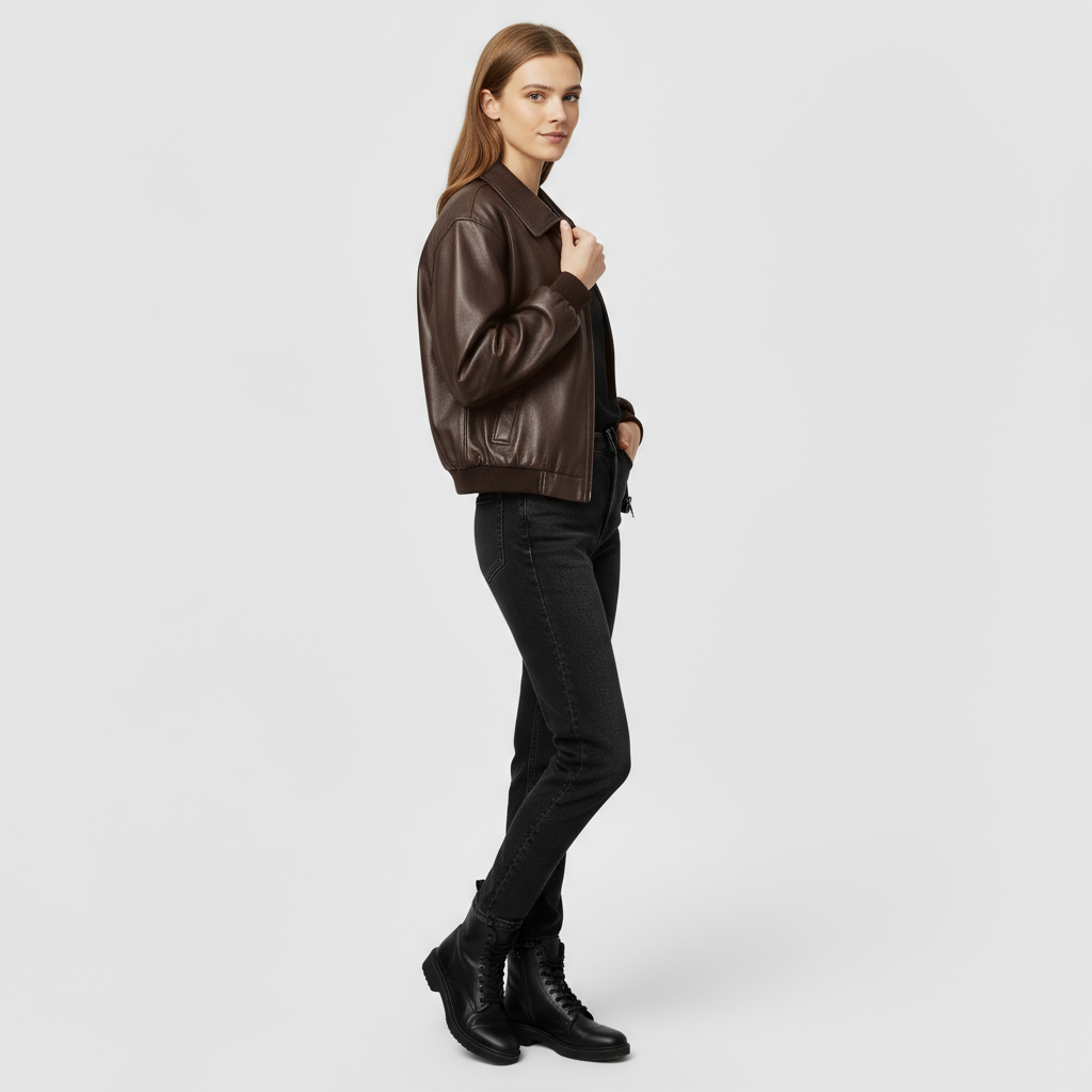 Oversized Leren Bomberjas Dames