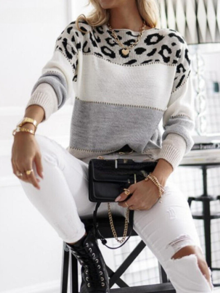 Colorblock Trui Met Animalprint Accent – Speelse Powerlook Met Streetstyle Flair