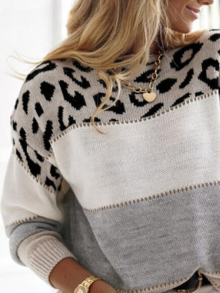 Colorblock Trui Met Animalprint Accent – Speelse Powerlook Met Streetstyle Flair