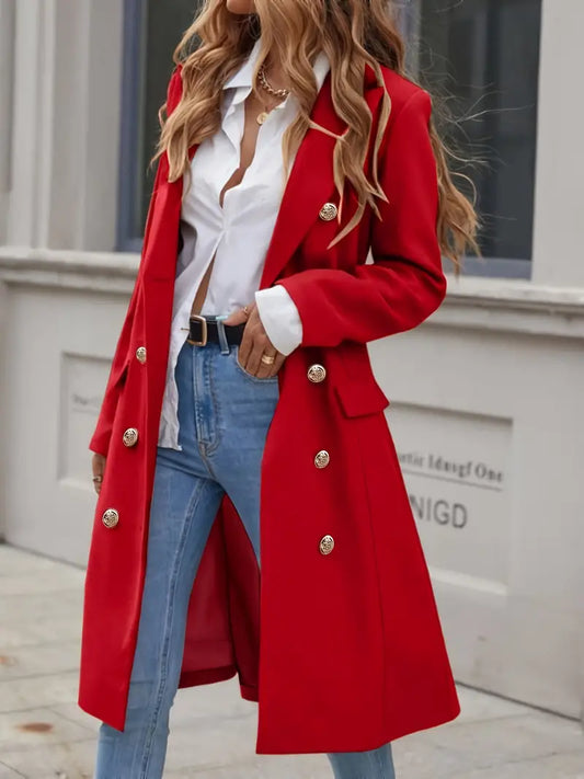 Luxe Double-Breasted Trenchcoat Met Gouden Knopen – Iconische Statement Jas Voor Herfst En Lente