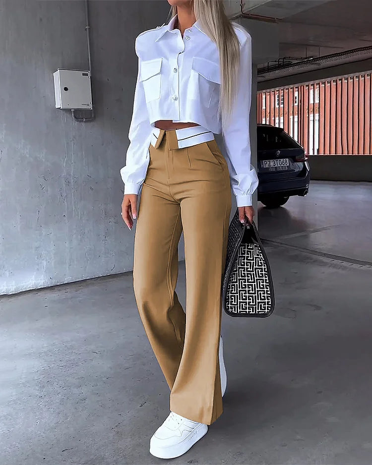 Crop Top & Wijde Broek Met Hoge Taille Set