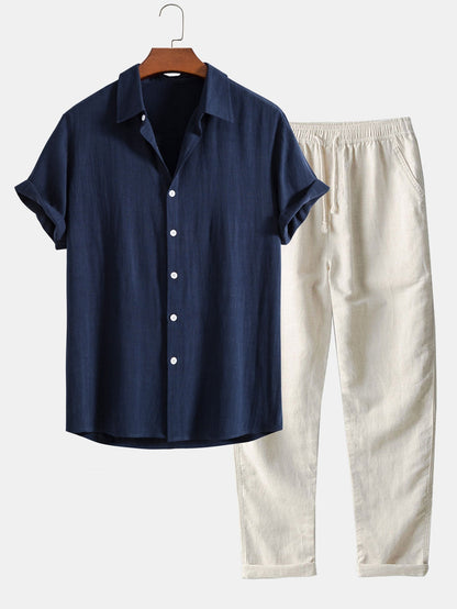 Heren zomeroutfit – luchtig overhemd met knopen & relaxte broek met opgerolde pijpen
