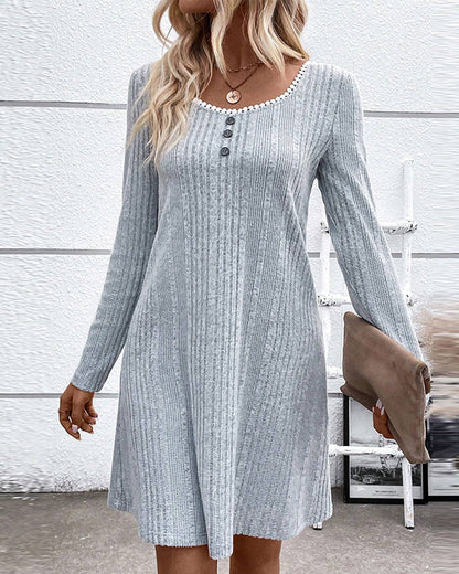 Gebreide A-Lijnjurk Met Knoopdetail En Ronde Hals – Cosy Chic Voor Elke Dag