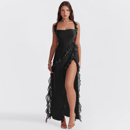 Elegante Asymmetrische Avondjurk Met Ruches En Hoge Split – Verfijnd En Verleidelijk