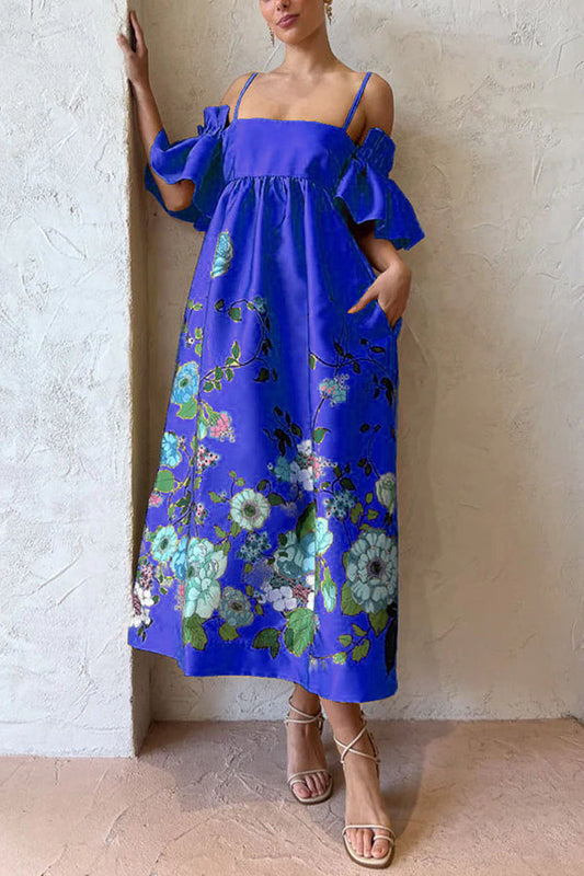 Dames Off-Shoulder Bloemenjurk Met Volantmouwen En A-Lijn Pasvorm – Voor Lente, Zomer En Herfst