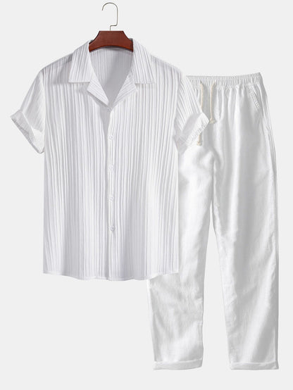 Heren zomerset met kort overhemd en rechte broek – luchtige plooistructuur & casual fit