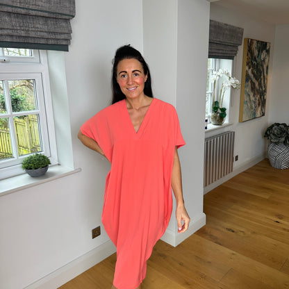 Dames Losvallende Midi-Jurk Met V-Hals En Korte Mouwen – Lente, Zomer En Casual Momenten