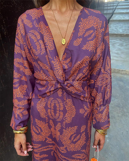 Dames Midi-Jurk Met Twistdetail En Grafisch Patroon – Lente, Zomer En Avondgelegenheden