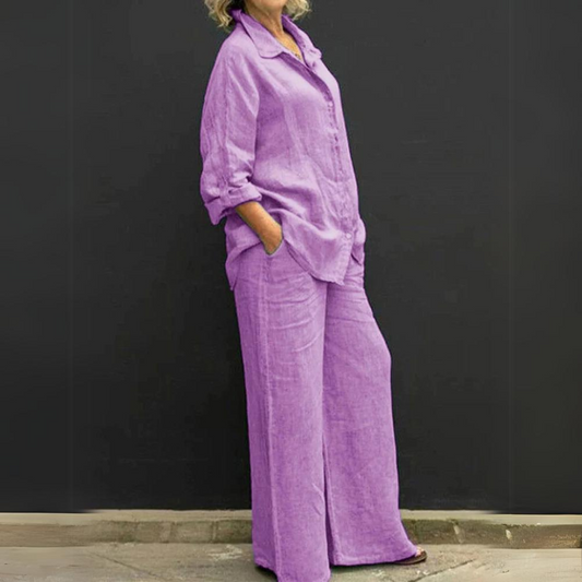 Luchtige Linnen Dames Set Met Overhemd En Wijde Broek – Casual En Tijdloos Comfort