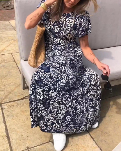 Dames Midi-Jurk Met Bloemenprint En Korte Mouwen – Lente, Zomer