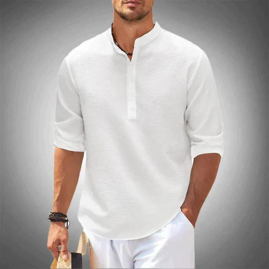 Luchtige heren zomerblouse met opstaande kraag – ademend, stijlvol & casual chic