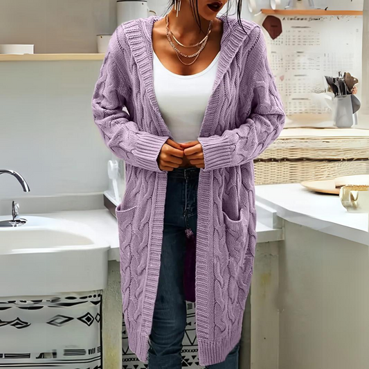 Gebreid Damesvest Met Kabelstructuur – Lang Model Met Cosy Flair