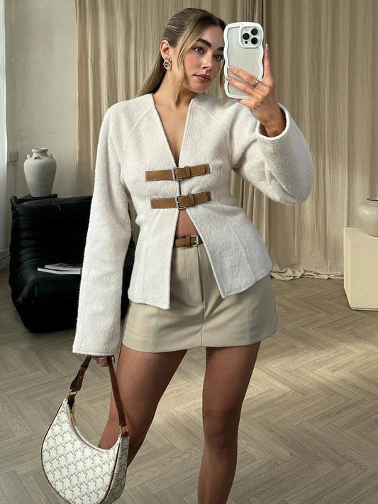 Wollen Jas Met Gespsluiting – Chique Lente-Zomer Blazer Voor Dames Met Elegante Pasvorm