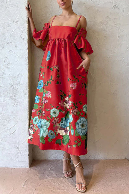 Dames Off-Shoulder Bloemenjurk Met Volantmouwen En A-Lijn Pasvorm – Voor Lente, Zomer En Herfst