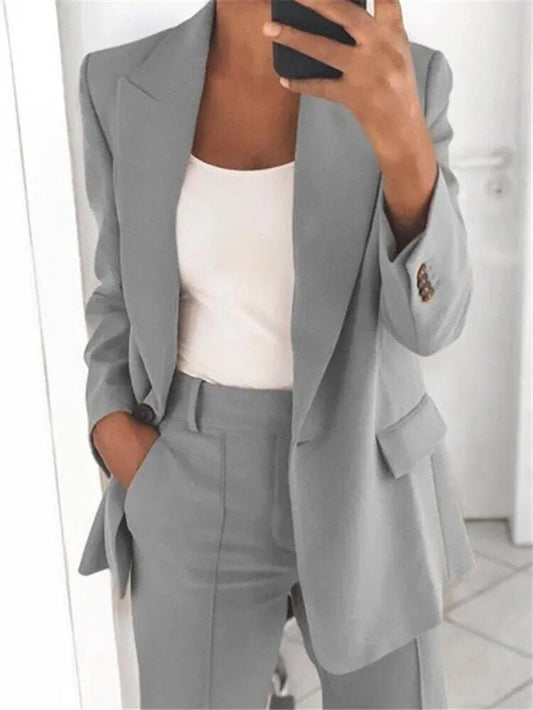 Dames Blazerpak Met Wijde Pantalon En Getailleerde Blazer – Perfect Voor Herfst, Winter En Voorjaar