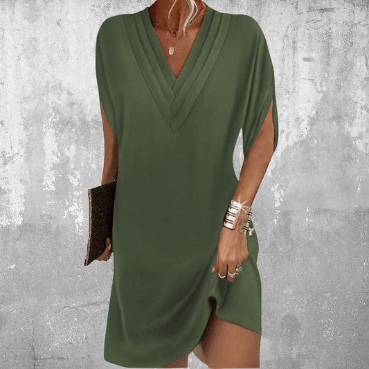 Luchtige dames zomerjurk met V-hals en split – elegant, comfortabel & veelzijdig