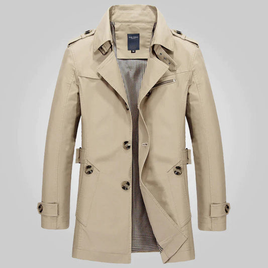 Heren Trenchcoat Met Dubbele Knopenrij – Elegante Buitenjas Voor Elk Seizoen