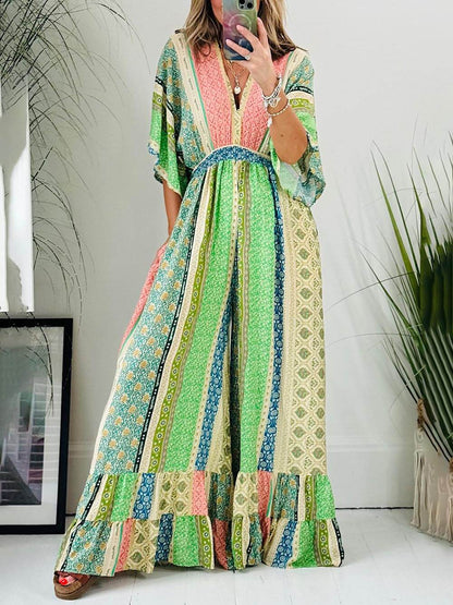Bohemian Dames Jumpsuit Met Print – Lente, Zomer & Herfst