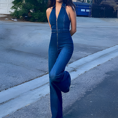 Halter Jumpsuit Met Ritssluiting En Kraag – Stoere Elegantie In Één Stuk
