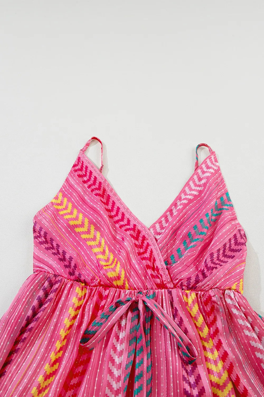 Zomerse Maxi Jurk Voor Dames – Geweven Textuur, Grafisch Patroon & Strikceintuur (Voorjaar, Zomer)