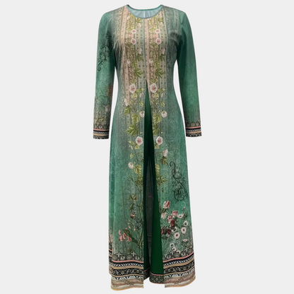 Elegant Etnisch Damespak Met Lange Tuniek En Wijde Broek – Verfijnd En Stijlvol