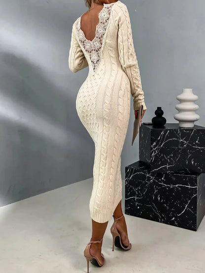 Gebreide Bodycon Damesjurk Met Kabelmotief – Elegante Pasvorm Met Cosy Look