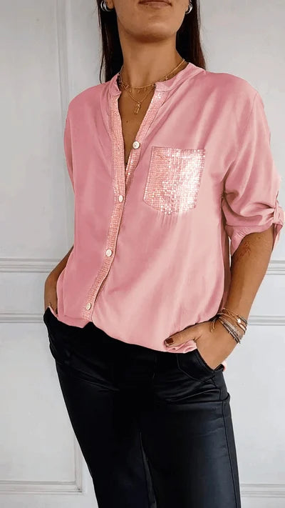Chique Damesblouse – Losvallende Blouse Met Glinsterende Details En Knoopsluiting