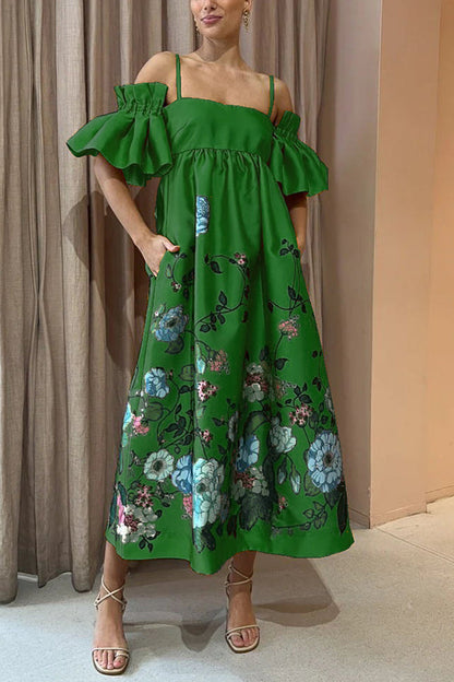 Dames Off-Shoulder Bloemenjurk Met Volantmouwen En A-Lijn Pasvorm – Voor Lente, Zomer En Herfst