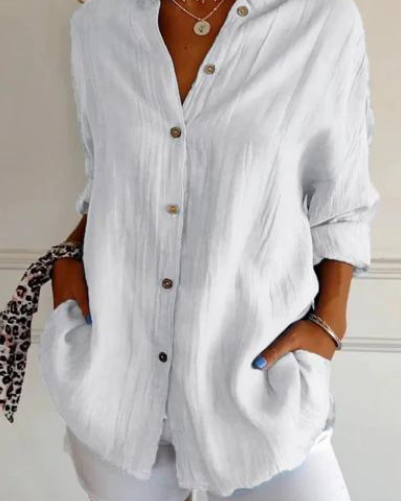 Lange Luchtige Damesblouse Met Knopen En Zakken – Casual En Stijlvol