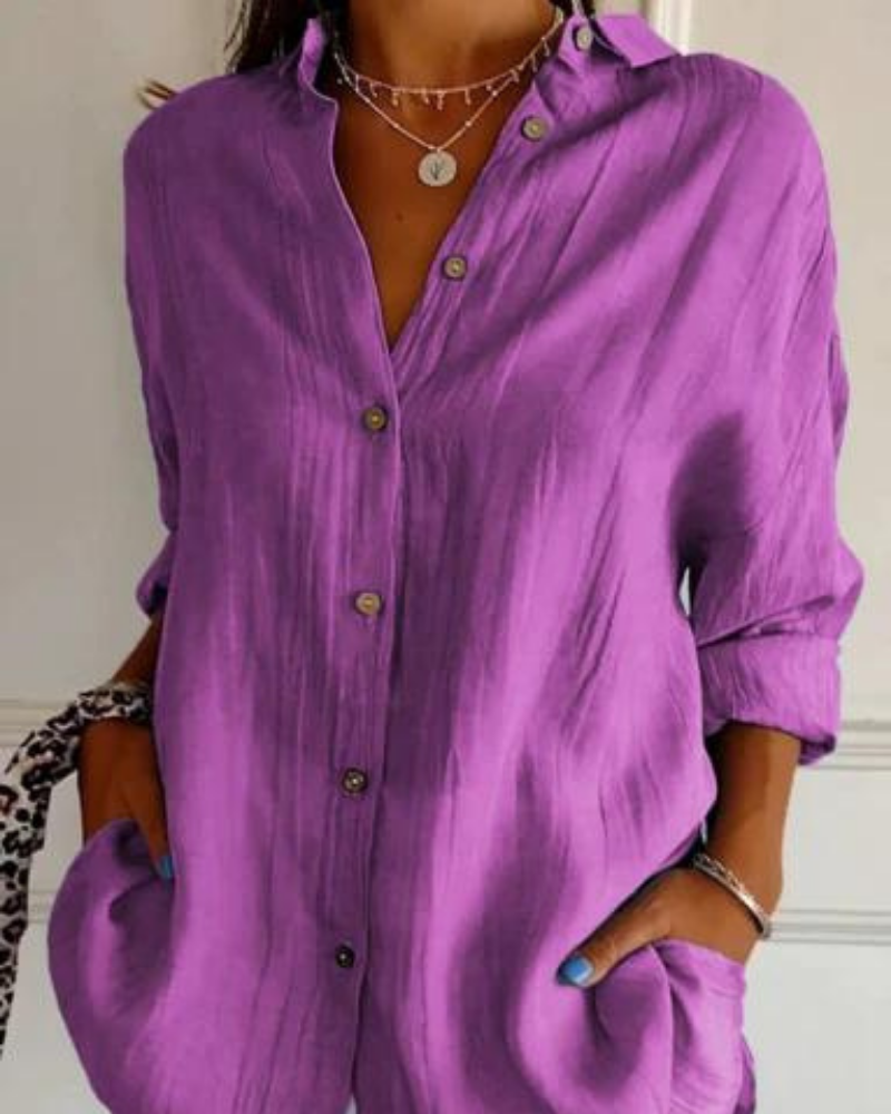 Lange Luchtige Damesblouse Met Knopen En Zakken – Casual En Stijlvol