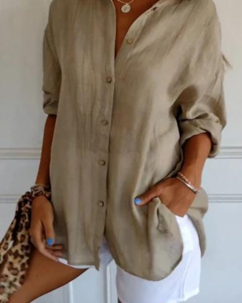 Lange Luchtige Damesblouse Met Knopen En Zakken – Casual En Stijlvol