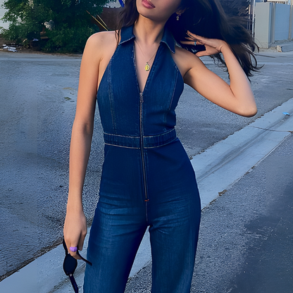 Halter Jumpsuit Met Ritssluiting En Kraag – Stoere Elegantie In Één Stuk