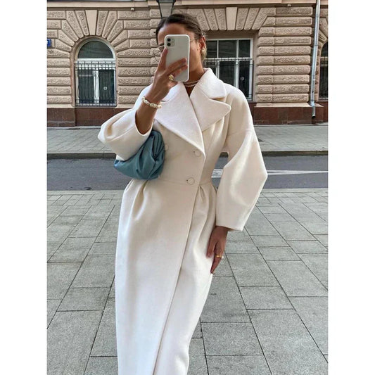 Lange Mantel Voor Dames – Elegante Tailoring, Oversized Revers & Naadloze Sluiting – Herfst En Winter