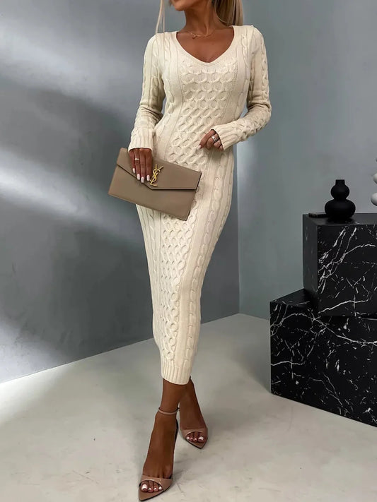 Gebreide Bodycon Damesjurk Met Kabelmotief – Elegante Pasvorm Met Cosy Look