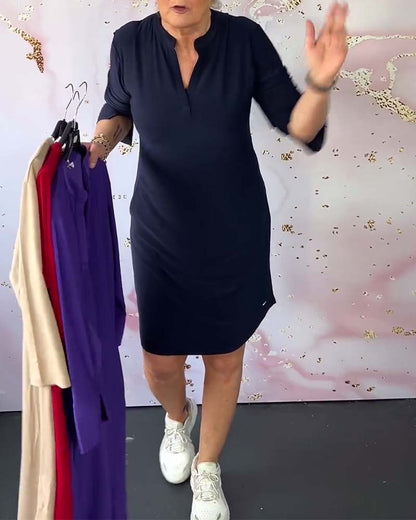 Comfortabele Dames Jurk Met Opstaande Kraag En 3/4 Mouwen – Perfect Voor Elke Dag In Lente, Zomer En Herfst
