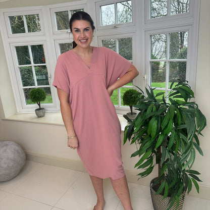 Dames Losvallende Midi-Jurk Met V-Hals En Korte Mouwen – Lente, Zomer En Casual Momenten