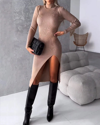 Gebreide Bodyconjurk Met Col En Asymmetrische Split – Comfort Meets Verleiding