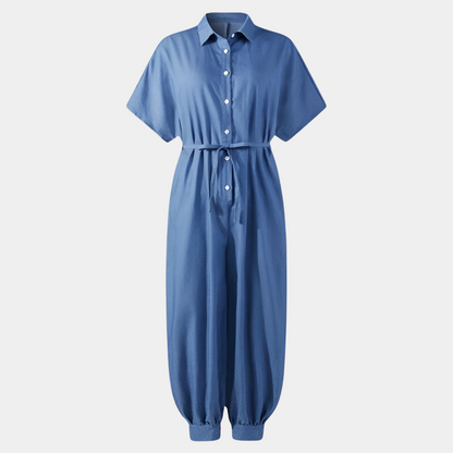 Casual Jumpsuit Met Knoopsluiting En Strikceintuur – Stijlvol En Comfortabel In Één