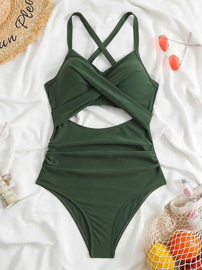 Badpak met gekruiste top en cut-out voor dames – corrigerende pasvorm, volledig gevoerd & zomerproof
