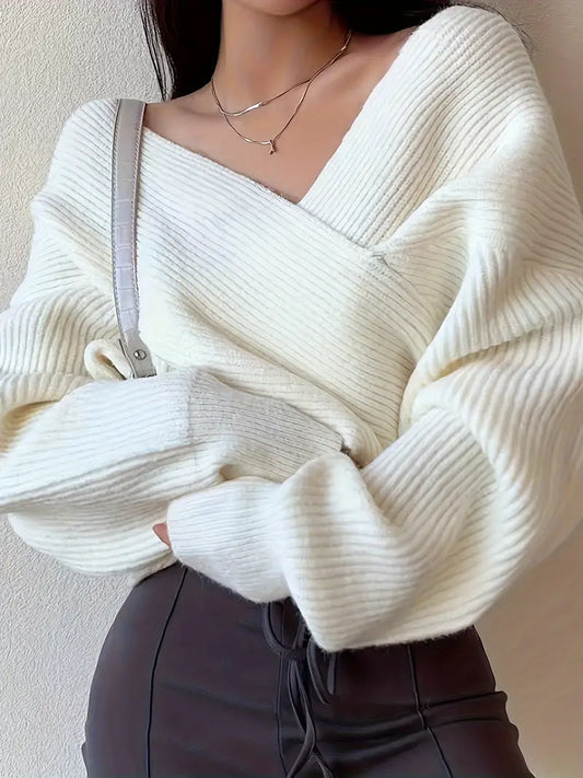 Off-Shoulder Damestrui Met Ribstructuur – Vrouwelijke Knitwear Voor Najaar En Winter