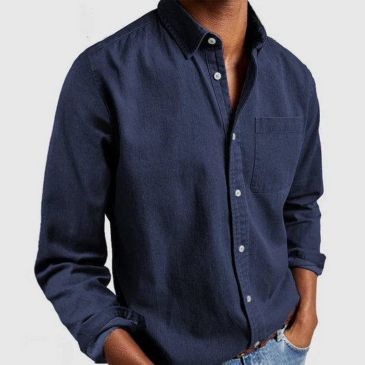 Heren Overhemd Met Lange Mouwen – Katoenblend, Casual Fit & Borstzak Voor Herfst En Lente