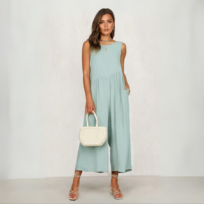 Mouwloze Midi Jumpsuit Met Wijde Pijpen En Zakken – Luchtig En Stijlvol Zomerstuk