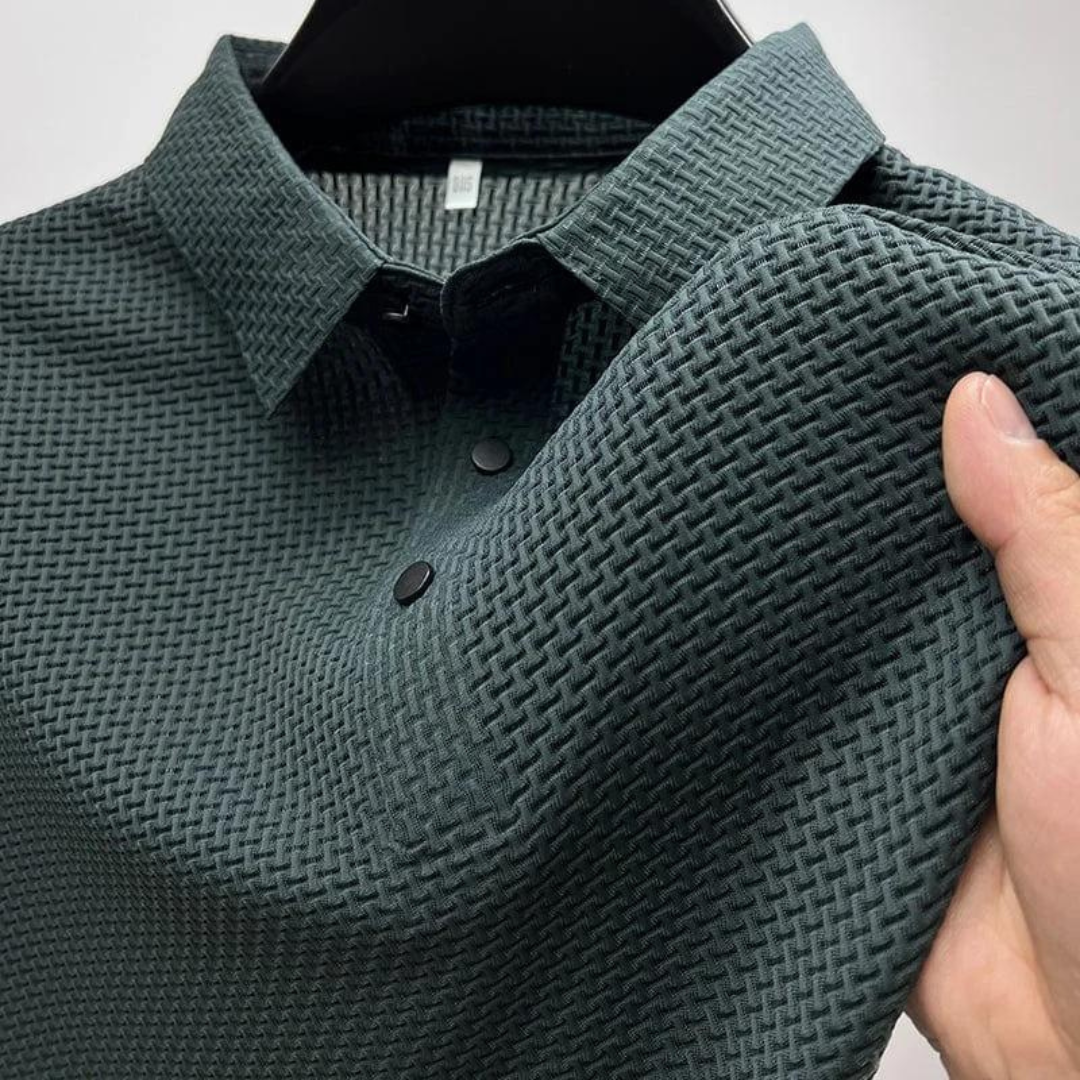 Heren polo met korte mouwen – gebreide structuur, ademend & zomers elegant