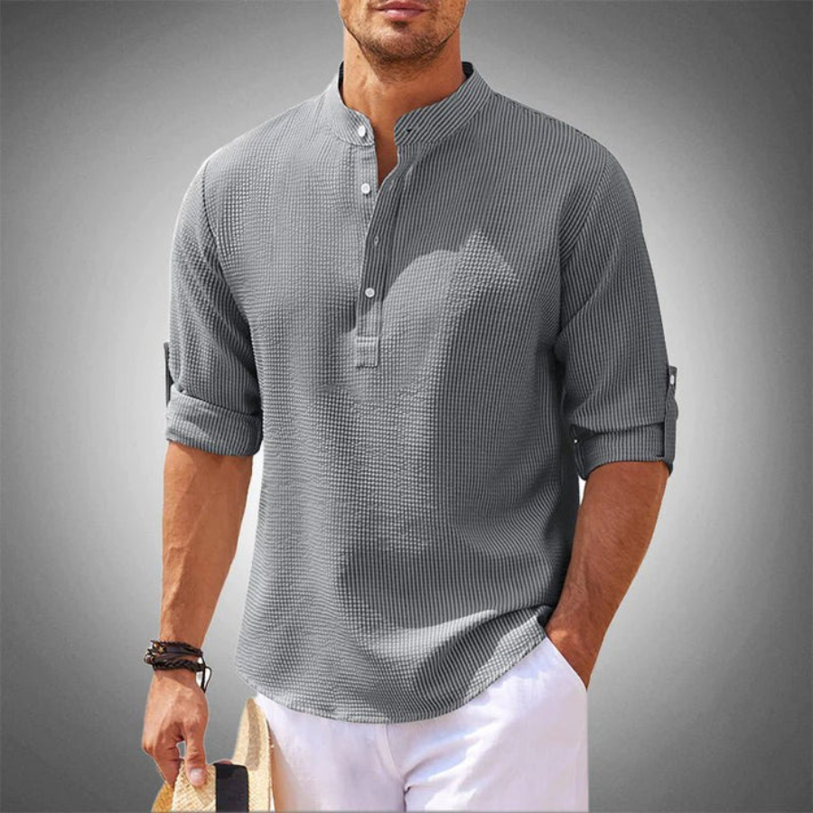 Luchtige heren zomerblouse met opstaande kraag – ademend, stijlvol & casual chic