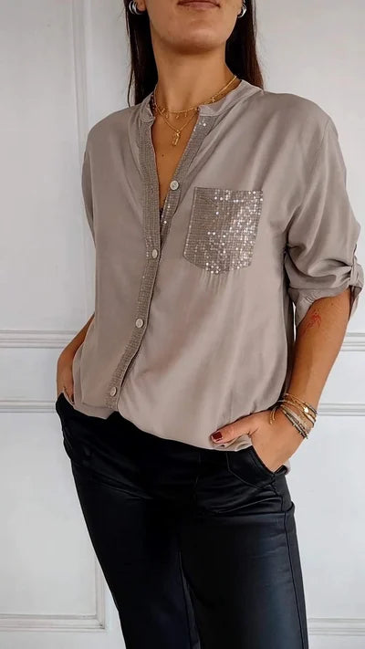 Chique Damesblouse – Losvallende Blouse Met Glinsterende Details En Knoopsluiting