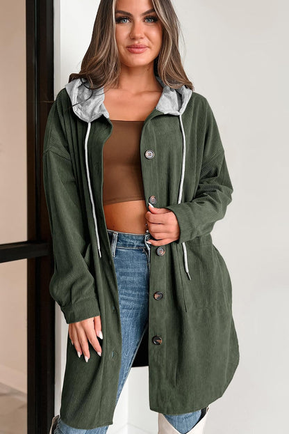 Oversized Corduroy Jas Met Capuchon En Knoopsluiting – Comfortabele Herfstjas Voor Dames Met Relaxte Pasvorm