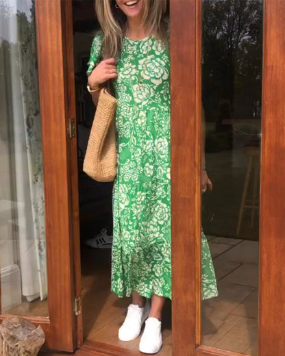Dames Midi-Jurk Met Bloemenprint En Korte Mouwen – Lente, Zomer